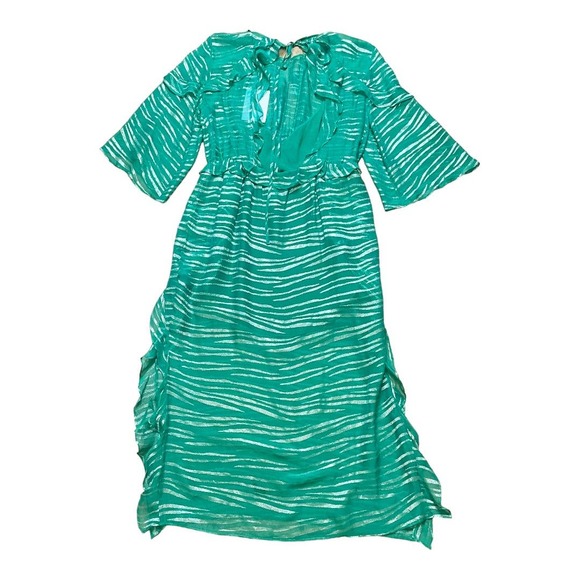 IRO NWT Eolla Emerald Jacquard Metallic Ruffle Midi Dress 38 EU 4-6 US - Picture 3 of 6